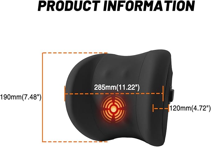 car headrest Pillow,Heat up Vibration Massage Neck Pillow,Memory Cotton Pillow,Neck Support for Office Chair,car seat Neck Pillow,Suitable for Driving, Home, Office Black