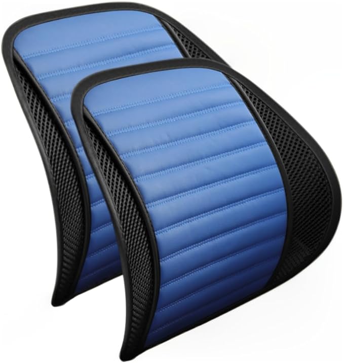 Premium Car Interior Back Support - Versatile Lumbar Cushion for Driver Seat with Breathable Fabric and Adjustable Strap. (2, Blue)