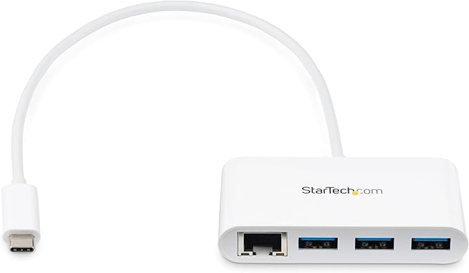 StarTech.com 3 Port USB C Hub w/Gigabit Ethernet USB Type C to 3 x USB-A Multi Port USB 3.0 Hub for MacBook Pro (HB30C3A1GEA) White