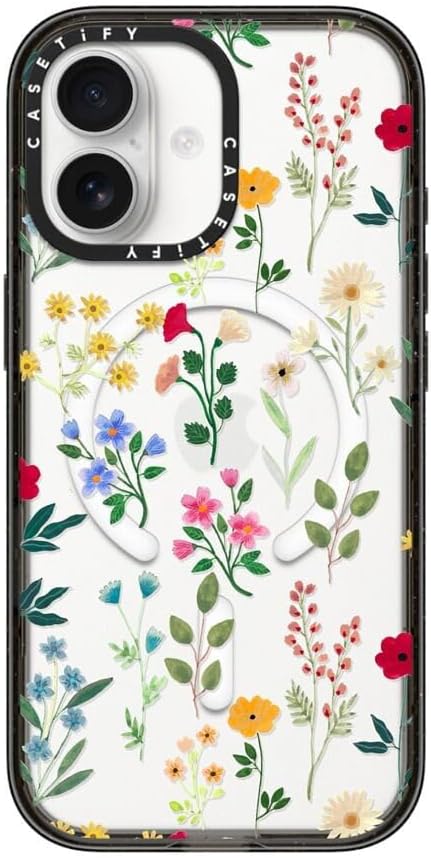 CASETiFY Impact iPhone 17 Case [Slim/Compatible with Magsafe / 8.2 ft. 4X Military Grade Drop Protection] - Spring Botanicals 2 - Clear Black