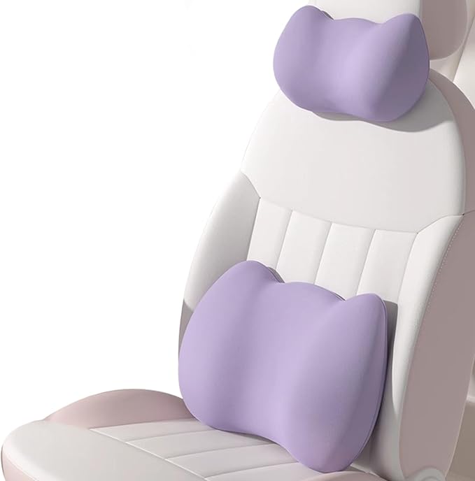 Lumbar Support Pillow for Car/Office Chair, Memory Foam Back Cushion for Car Seat, Lower Back Pillow Fits Most Cars, Trucks, with Adjustable Strap and Washable Cover, Back Pain Relief,Purple