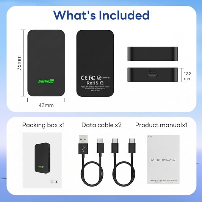 CarlinKit 5.0 Wireless CarPlay/Android Auto Adapter USB for Factory Wired Cars (Model Year: 2015 to 2026), Convert Wired Apple CarPlay & Android Auto to Wireless Dongle, Fit in-Dash Navigation
