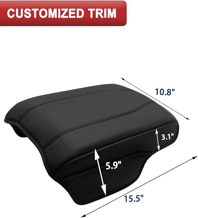 KBH Center Console Armrest Cover for Honda Pilot 2023-2026, Ridgeline 2024 2025, Passport 2024-2026, Middle Console Lid Protector, Vinyl Leather Trim with Side Pockets, Anti-Scratch, Black