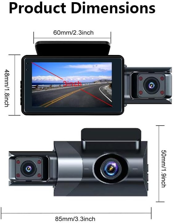 Dash Cam Front and Rear, 1080P Dual Dash Camera, WiFi & App Control, IR Night Vision, 170° Wide Angle, G-Sensor, Parking Mode, 24/7 Loop Recording, 64GB Micro SD Card Included – Black