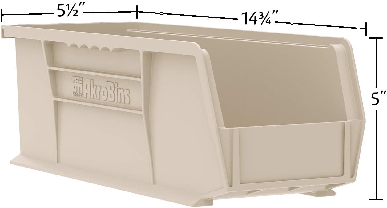 Akro-Mils 30234 AkroBins Plastic Storage Bins, Space-Saving Stackable Bins for Garage, Pantry, Craft Organization, 15-" x 5-" x 5-", Black, 12-Pack