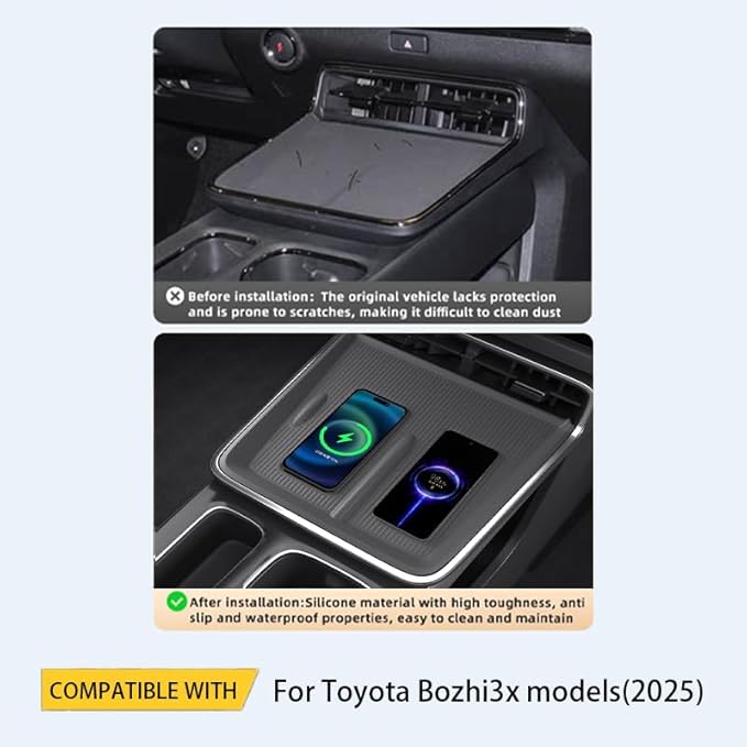 Centre Control Wireless Charging Mat for Toyota Bozhi 3X bz3x 2025 Full Cover pad Non-Slip Silicone Mat Wireless Charger Mat Accessories (Black)