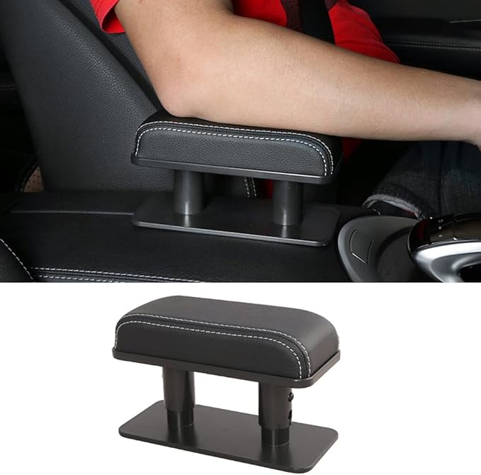 Car Driver Arm Pad Cushion, Car Center Console Elbow Cushion Pad Car Door Armrest Rest Pad Adjustable Height Comfort Universal Fit for Most Car, Black with Red Stitches