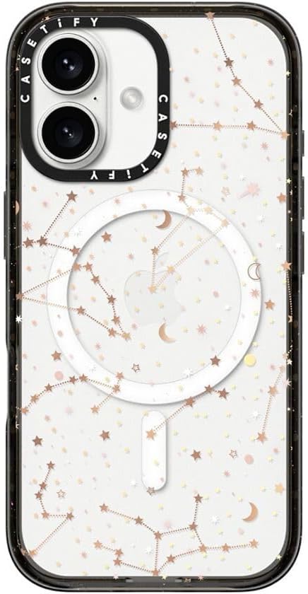 CASETiFY Impact Case for iPhone 16 [Slim / 8.2 ft. 4X Military Grade Drop Protection/Compatible with Magsafe] - Space Pattern On Clear Background - Clear Black