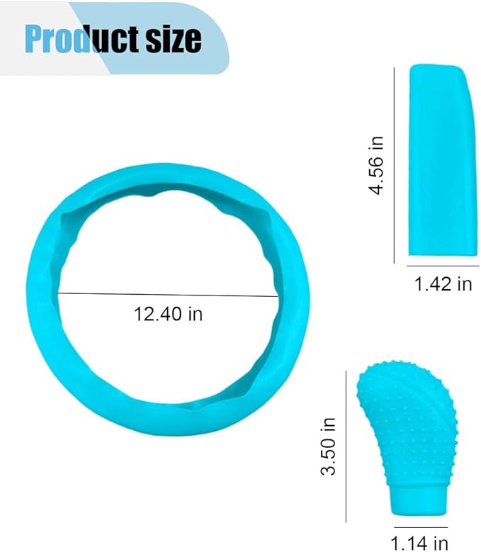 3PCS Silicone Car Steering Wheel Cover Set - Includes Car Handbrake Cover & Gear Shift Cover & Anti-Slip Steering Wheel Protector, Universal Auto Interior Decoration for Most Cars (Blue)