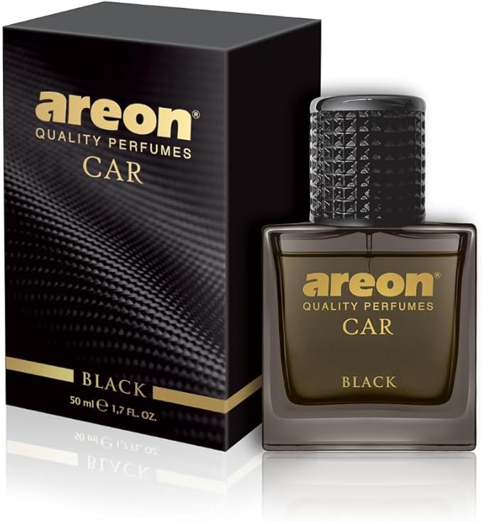 AREON Car Perfume 1.7 Fl Oz. (50ml) Glass Bottle Cologne Air Freshener for Cars, BLACK