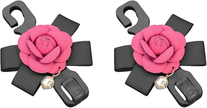 Car Seat Headrest Hook, 2PCS Cute Flower Vehicle Backseat Organizer Hanger for Purse Grocery Bag Coat, Auto Interior Hanging Decor Accessories, Universal for SUV Sedan Truck (Red)