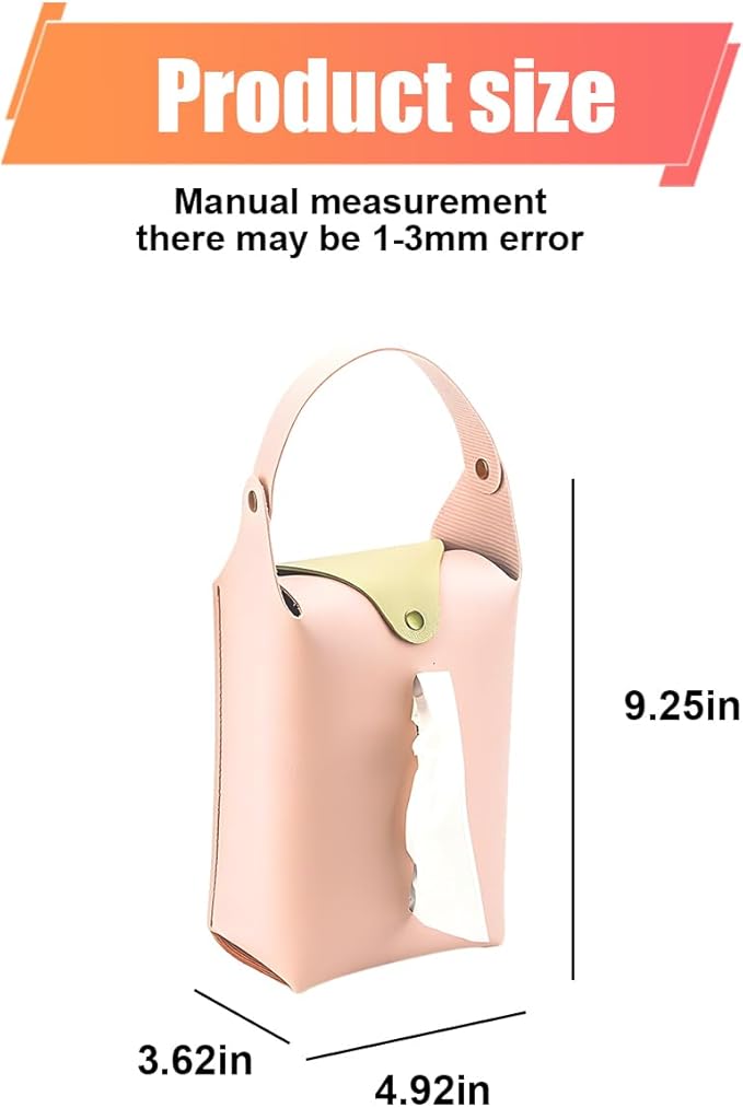 Car Tissue Holder, Large Car Headrest Hanging Tissue Box Cover, PU Leather Auto Napkin Holder, Universal Vehicle Backseat Paper Organizer for Cars Sun Visor (Pink)
