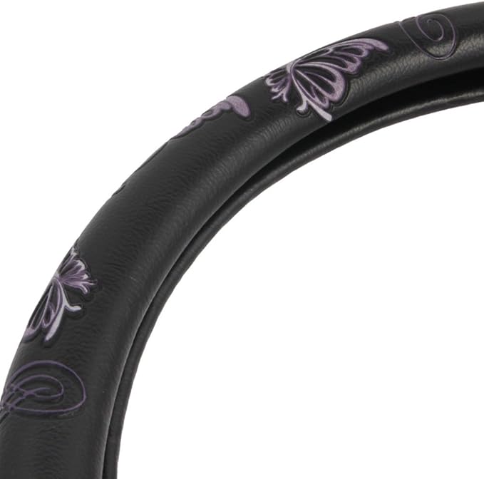 BDK Purple Butterflies Design Comfort Grip Steering Wheel Cover for Car SUV Van & Truck - 15 Inch Standard Size, Butterfly Purple