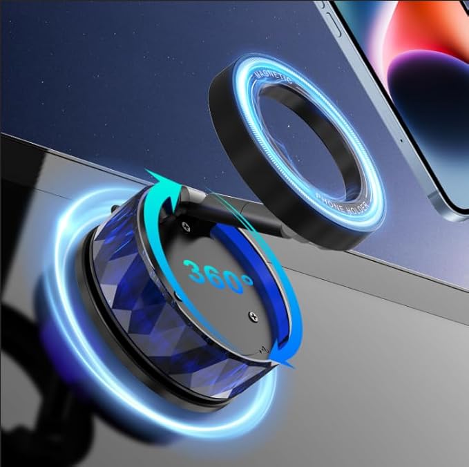 Magnetic Suction Phone Holder for Magsafe, iPhone Portable Magnet Mount Holders, Suction/360° Rotary/N55 Magnets Car Phone Mount, Used in Smooth Flat Surface like Panel, Windshield Table Wall Mirror