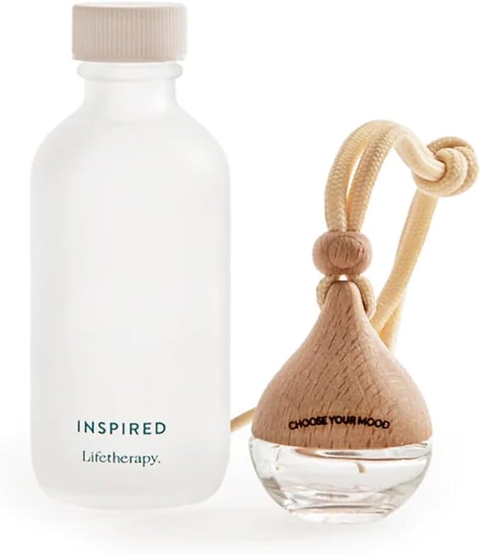 Lifetherapy Choose Your Mood 2 Ounce Glass and Beech Wood Waterdrop Shaped Scented Vehicle Auto Car Diffuser, Inspired