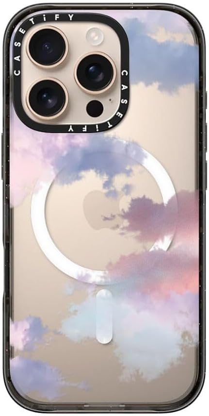 CASETiFY Impact Case for iPhone 16 Pro [Slim / 8.2 ft. 4X Military Grade Drop Protection/Compatible with Magsafe] - Clouds - Clear Black