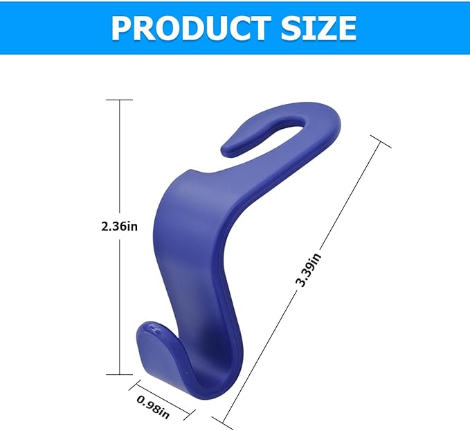 4PCS Car Back Seat Headrest Hooks, Rear Car Seat Storage Headrest Hanger Holder Hooks Organizer, Universal Auto Interior Accessories for Bag Purse Handbag Cloth Coats Grocery (Blue)