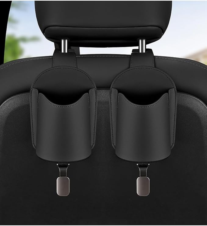 Car Seat Back Organizers Set of 2 with Leather Cup Holder and Headrest Hook, Universal Backseat Phone Mount & Storage Bag (Coffee)