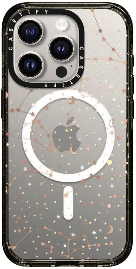 CASETiFY Impact iPhone 15 Pro Case [4X Military Grade Drop Tested / 8.2ft Drop Protection/Compatible with Magsafe] - Space Pattern on Clear Background - Clear Black