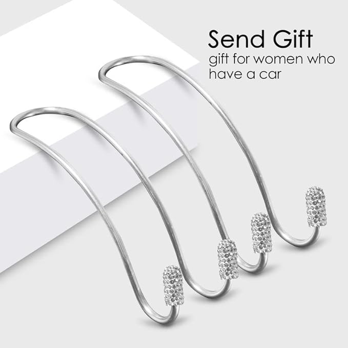 Guoord 2024 Upgraded Car Headrest Hook Decorations - 2pcs Bling Purse Hook Hangers, Stainless Steel Car Hangers and Durable Backseat Holder, Universal SUV Truck Vehicle (White)