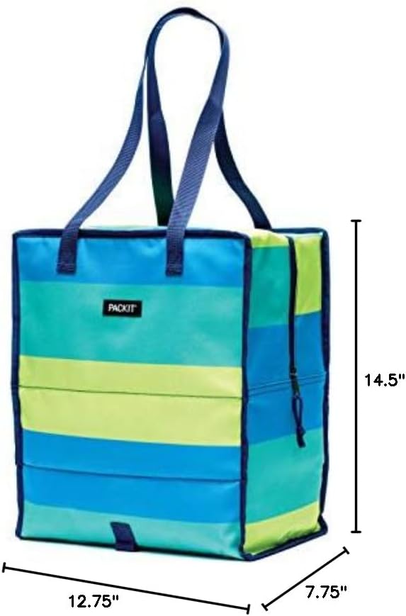 PackIt Freezable Grocery Tote, with EcoFreeze Technology, Foldable, Reusable, Zip Closure, Dual Handles
