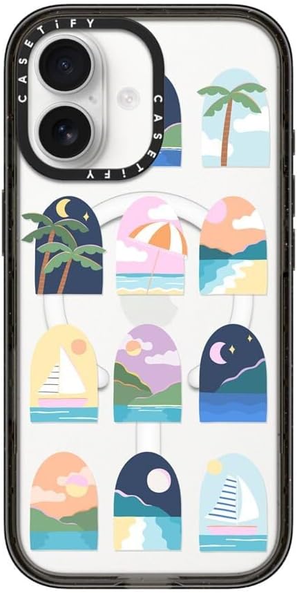 CASETiFY Impact iPhone 17 Case [Slim/Compatible with Magsafe / 8.2 ft. 4X Military Grade Drop Protection] - Beachy Vacay - Clear Black