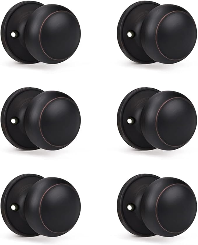 KNOBWELL 6 Pack Bronze Dummy Door Knob, Single Sided Handle for Closets, French Double Doors, and Pantry, Oil Rubbed Bronze One Side Non-Turning Interior Push/Pull Door Knob