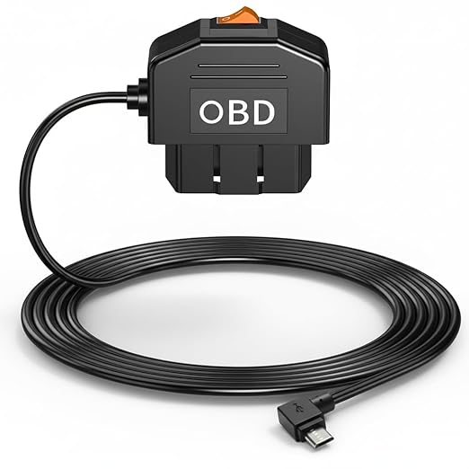 OBD2 Power Cable for Dash Camera, Micro OBD Adapter with 24-Hour Parking Mode, Acc Mode, Low Voltage Protection, 11.48FT Cable for Dash Cams, GPS, DVR, and More, 12V-36V to 5V/3A