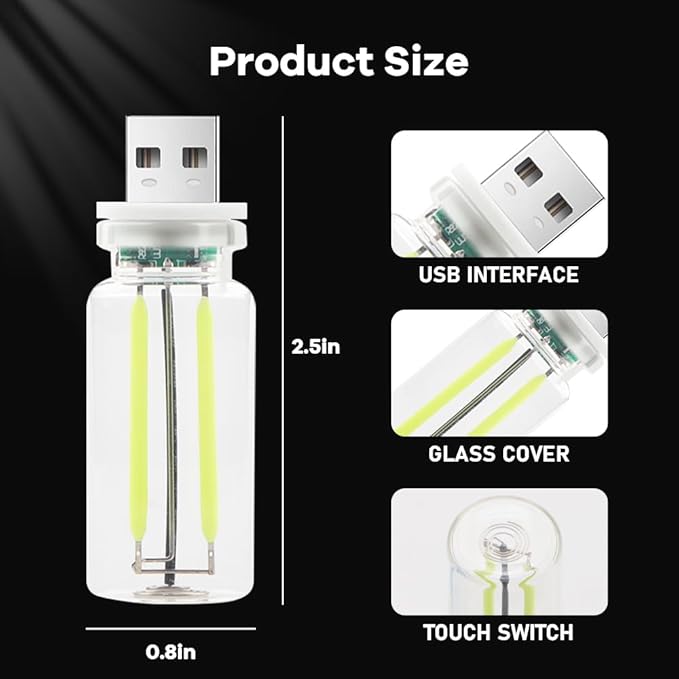 2Pcs Car USB Night Light, Touch Adjustment LED Ambient Lighting Plug in USB Automotive Night Lamps, Mini LED Bulb for Car, Camping, Holiday, Decoration, Bedroom, Party(Yellow)