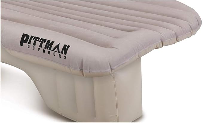 Pittman Outdoors Backseat Bed Air Mattress – 55” Rear Seat Air Mattress for Mid Size Trucks, Vans & Large SUV – Includes Pump, Pillow & Storage Bag – Inflatable Back Seat Air Mattress – DarkTan