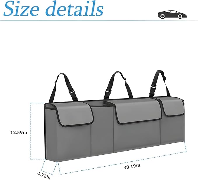 Car Trunk Organizer and Storage, Backseat Hanging Organizer for SUV, Truck, MPV, Waterproof, Collapsible Cargo Storage Bag with 4 Pockets, Car Interior Accessories (Gray)