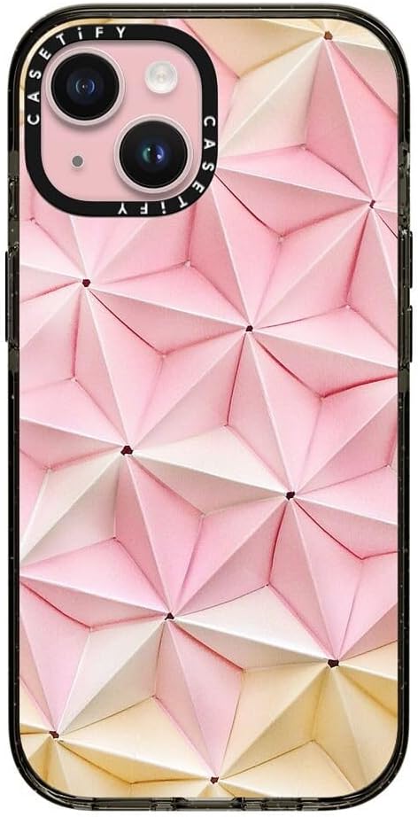 CASETiFY Impact iPhone 15 Case [Slim/Compatible with Magsafe / 8.2 ft. 4X Military Grade Drop Protection] - Origami in Pastel Pink by Coco Sato - Clear Black