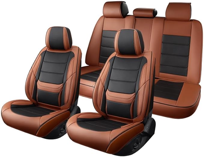 Car Seat Covers Full Set Custom Fit for Mercury Milan 2006-2011-Luxury Leather with Lumbar Support, Breathable, Waterproof, Anti-Slip, Durable, Easy to Install (BlackBrown,Full Set)
