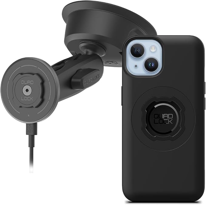 Quad Lock Heavy Duty Suction Car Phone Mount with MAG Phone Case and MAG Wireless Charging Head for iPhone 14