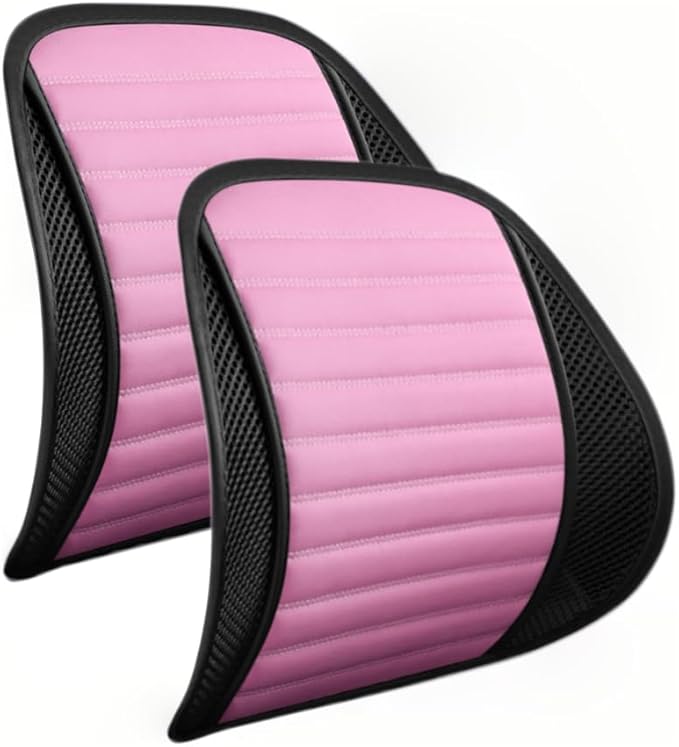 Premium Car Interior Back Support - Versatile Lumbar Cushion for Driver Seat with Breathable Fabric and Adjustable Strap. (2, Pink)