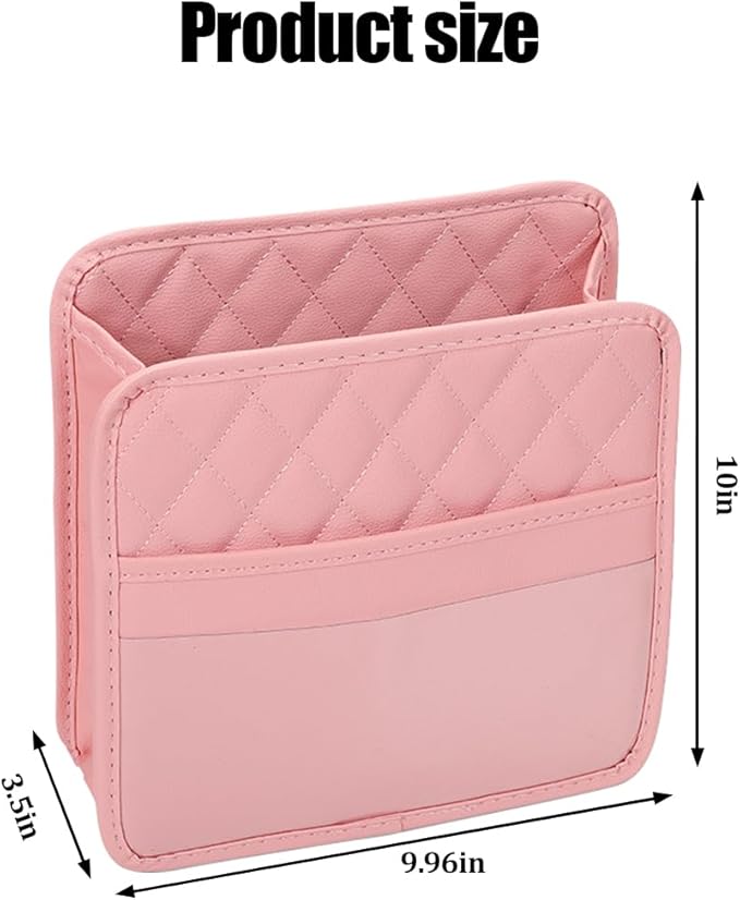 Car Seat Back Organizer, Leather Multipurpose Automotive Hanging Storage Bag Pockets, Vehicle Interior Backseat Trash Bag Can Organizer Accessories, Universal for Most Cars (Pink)