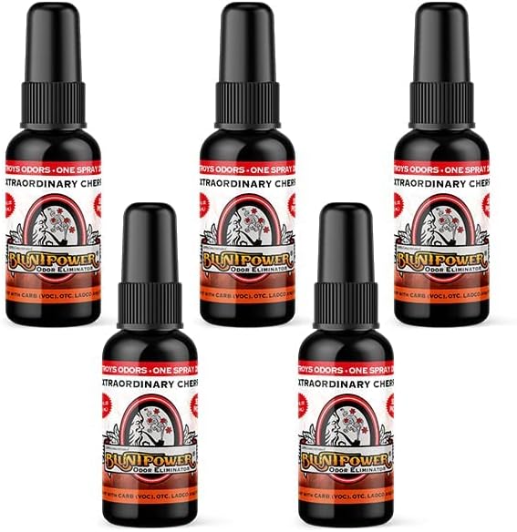 BluntPower (Extraordinary Cherry, 5 Pack) Concentrated Odor Eliminator and Diffuser Oil - Room Deodorizer, Odor Eliminator, and Smoke Eliminator Spray - Premium Oil Based Air Freshener & Odor Eliminator Spray