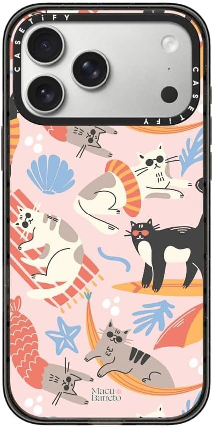 CASETiFY Impact iPhone 17 Pro Max Case [Slim/Compatible with Magsafe / 8.2 ft. 4X Military Grade Drop Protection] - Cozy Cats - Clear Black