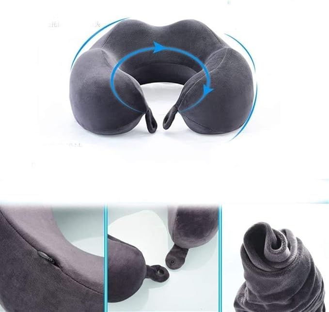 Travel Neck Pillow Sleep Kit - 100% Memory Foam Travel Pillow, Car Airplane Travel Pillow Neck Pillow Nap Lunch Break Student Memory Foam U-Shaped Pillow (Color : Black)