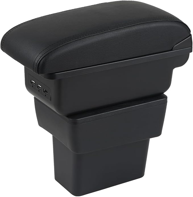 AULPHIKE Compatible with Nissan Note Armrest E-Power Car Center Console Organizer Armrests Double Layer Storage with 3 USB（Black）