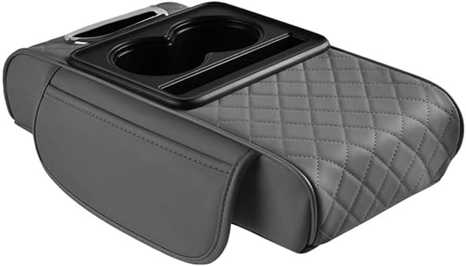 Car Center Console Pad Armrest Cushion Pad Anti Slip Car Decoration with Cup Holder Tissue Box Slot for Car SUV, Style D