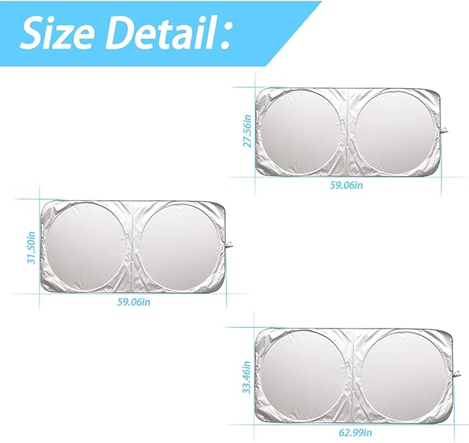 Foldable Car Windshield Sun Shade, Bonus Steering Wheel Sun Shield to Block UV Rays Keep Your Vehicle Cooler, Easy to Use Car Interior Accessories (Small)
