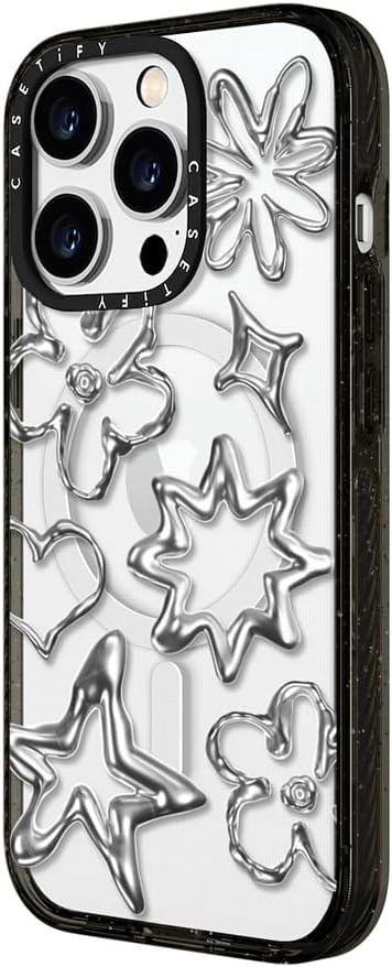 CASETiFY Impact iPhone 15 Pro Max Case [4X Military Grade Drop Tested / 8.2ft Drop Protection/Compatible with Magsafe] - Stars Prints - Chrome Doodles - Clear Black
