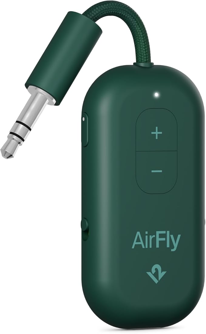 Twelve South AirFly Pro | Bluetooth Wireless Transmitter/Receiver Adapter for 2 Headphones, Audio Sharing, Compatible with 3.5mm aux Jack for Airplanes, TV, Gym, Stereo, and Travel, Evergreen