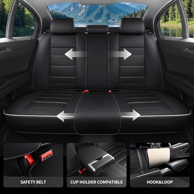 Car Seat Covers Full Set Fit for Buick Encore GX 2012-2026, Premium Faux Leather Waterproof Car Seat Protectors with Lumbar Support, Breathable Anti-Slip Easy to Install(Black&White,Full Set)