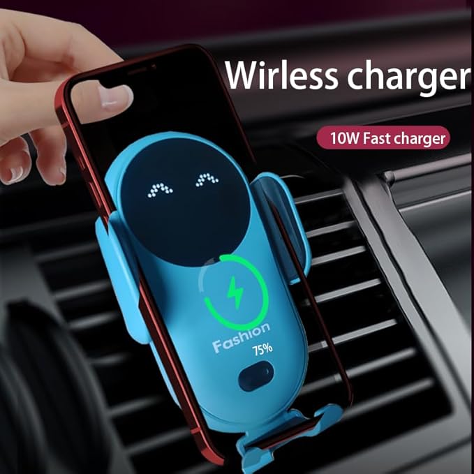 Wireless Car Charger Mount, Cute Car Phone Holder, Automatic Clamping Air Vent Dashboard Smart Phone Holder for iPhone 15/14/13/12/11//XS/XR/8, Samsung S23/22/21/20/Note 20, etc (Blue)