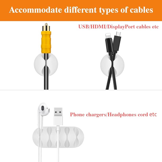 Shintop Cable Clips, 16 Pack White Cord Holder Adhesive Cable Organizer Wire Holder for Organizing Phones Chargers Desk Nightstand Car