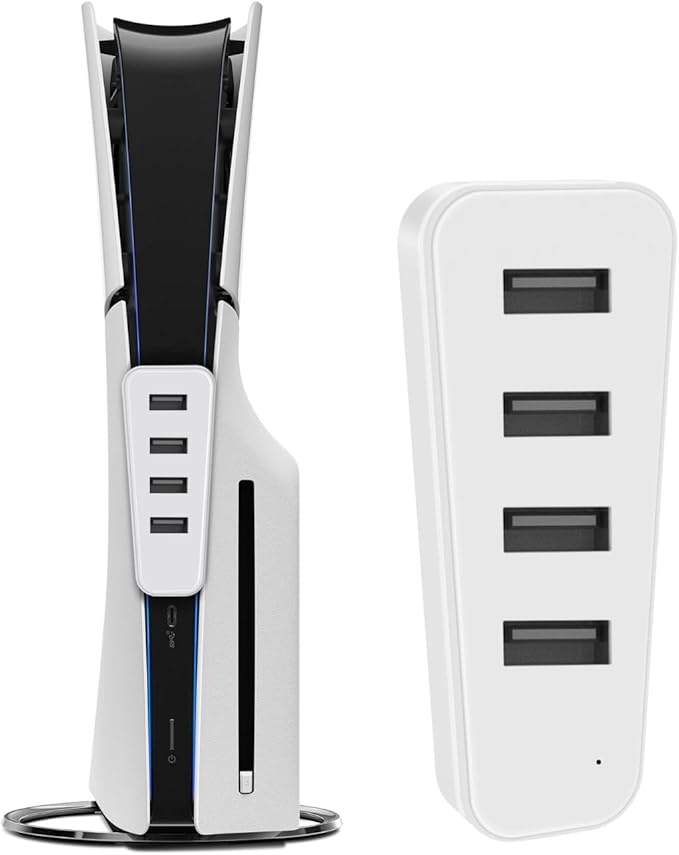 TNP 4 Port USB Hub for PS5 Slim Edition - High-Speed USB 2.0 Port Extender Adapter Accessories Expansion Hub Connector Expander for PlayStation 5 Slim ONLY, White
