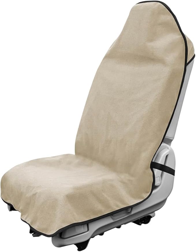 Waterproof Car Towel Seat Cover, Sweating Non-Slip Premium Towel Carseat Cover Protector, Universal Soft Machine Washable Car Truck SUV Front Seat Cover for Gym Workout Beach Hiking (Beige)