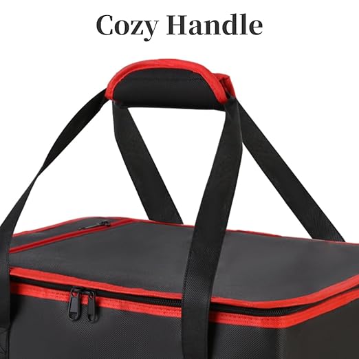 Bodaon Insulated Casserole Carrier for Hot or Cold Food, Fits 9"x13" and 11"x15" Baking Dish with Lid, Insulated Carriers for Transport, Travel Food Warmer Container Bags (Single Decker, Black-Red)